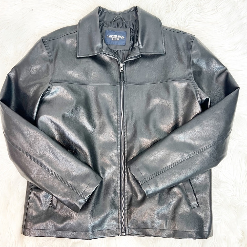 CANYON RIVER BLUES BLACK FAUX LEATHER FULL ZIP FAUX LEATHER JACKET MENS MEDIUM